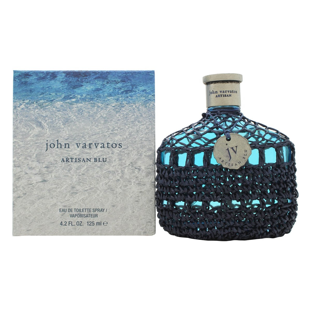 John Varvatos Artisan Blu Eau de Toilette 125 ml fra John Varvatos i klar glasflaske med blå væske og sølvkork