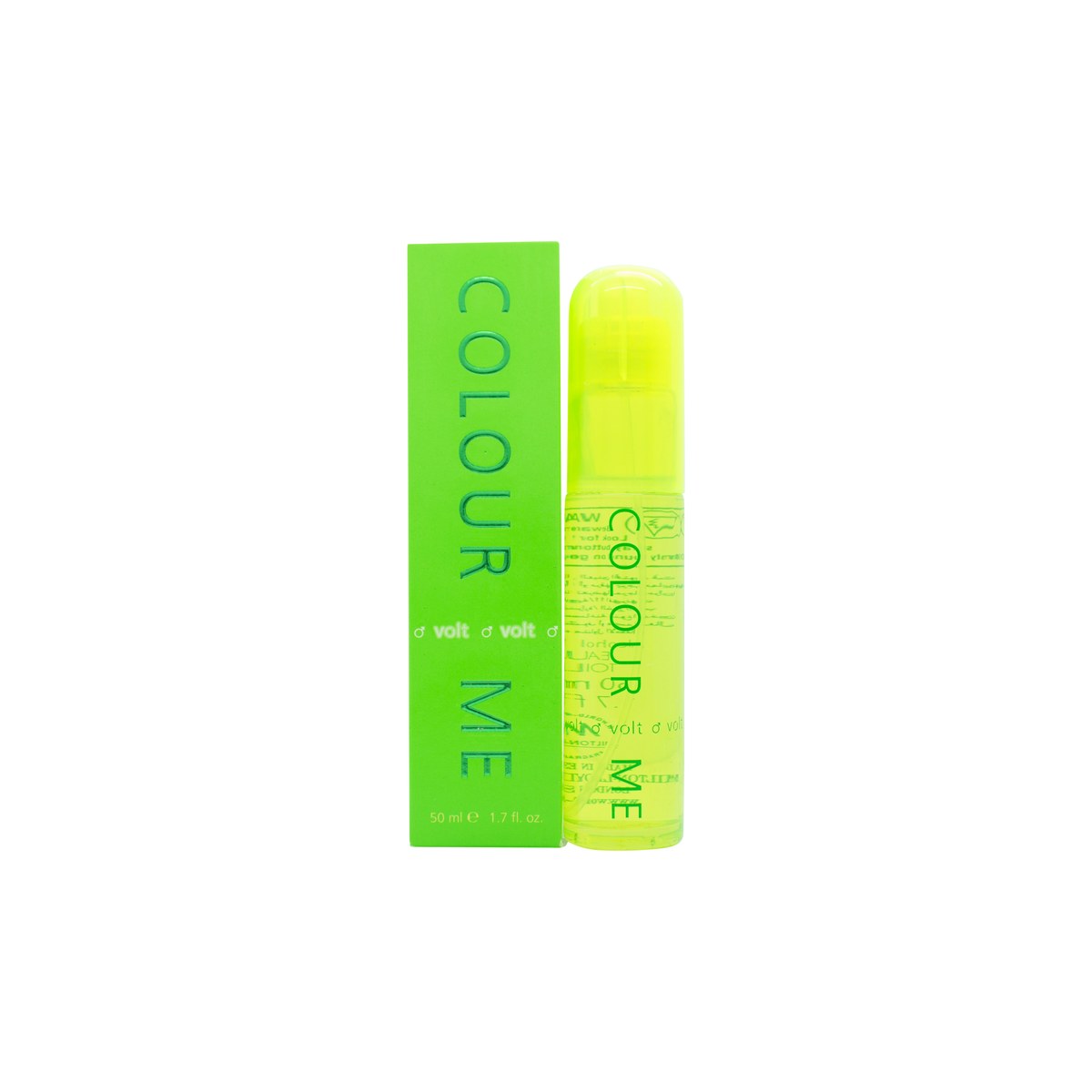 Milton Lloyd Colour Me Volt Eau de Toilette 50 ml fra Milton Lloyd i neon gul flakon med sort lynmotiv og klar hætte.