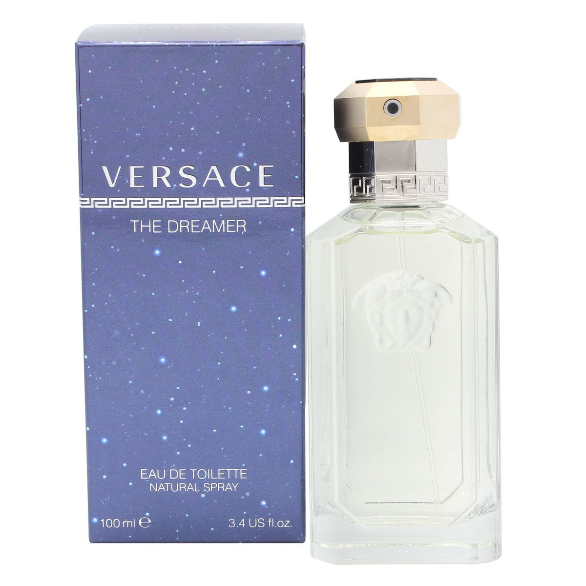 Versace The Dreamer Eau De Toilette, Versace, 100 ml – mat lysegrøn glasflaske med relieffront og grøn hætte