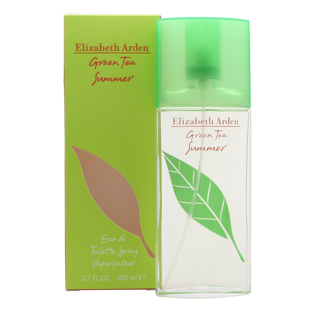 Elizabeth Arden Green Tea Summer Eau de Toilette 100 ml – lys grøn transparent flakon med bambusmotiv og sølvfarvet låg.