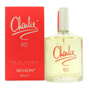 Revlon Charlie Red Eau De Toilette Revlon 100 ml – klar glasflaske med rød væske, sort låg og enkelt, klassisk design