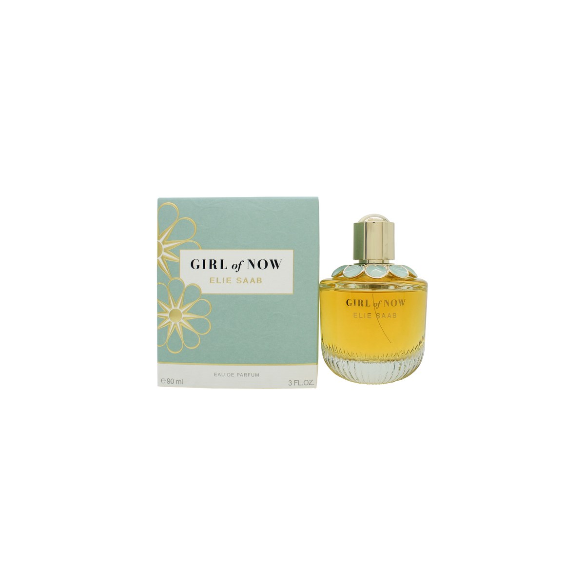 Girl Of Now Lovely Eau De Parfum Elie Saab 90 ml – glasflakon med rosa væske, blomsterformet blåt låg