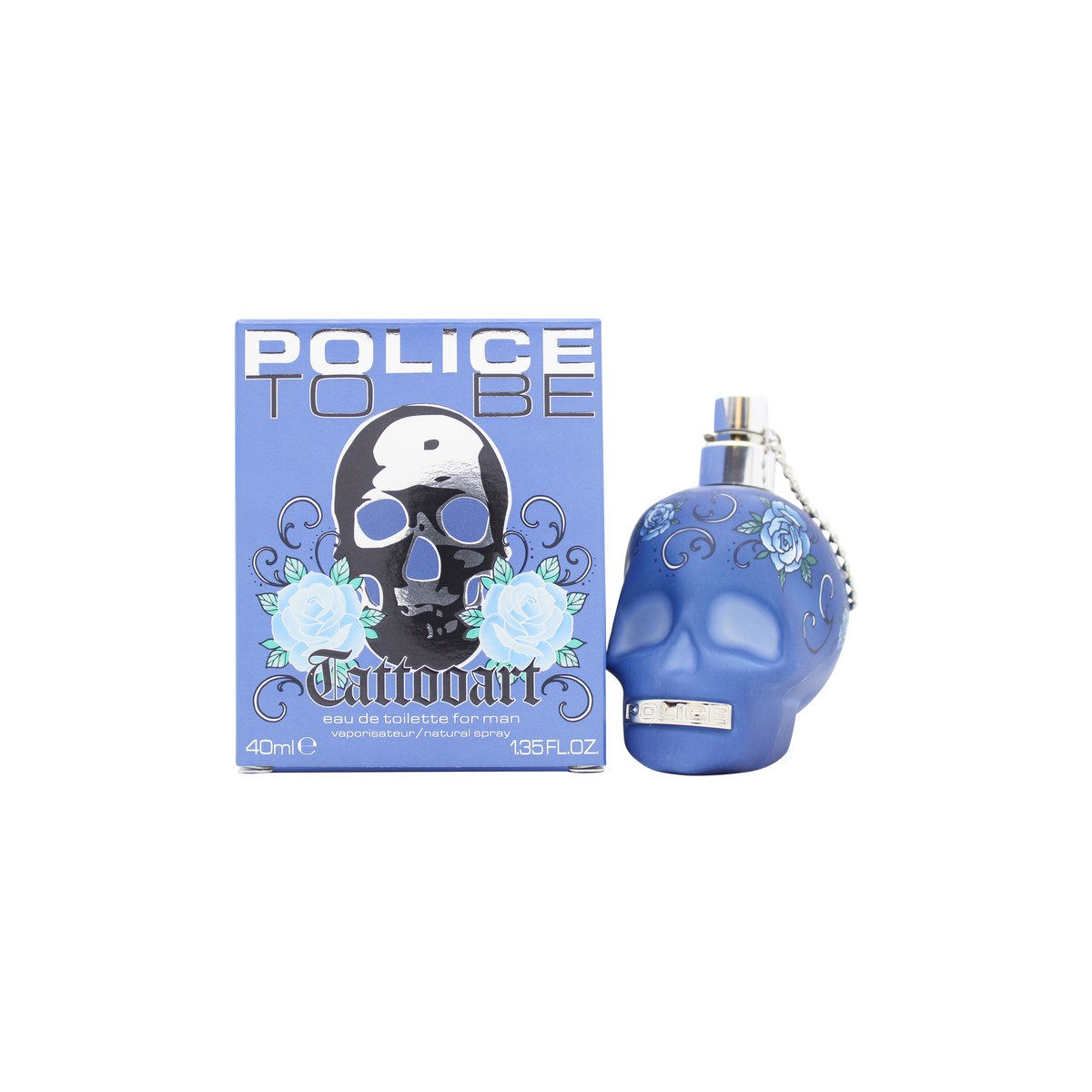 Police To Be Tattooart for Man Eau de Toilette 40 ml Police, sort kranieflakon med farverigt tattoo-mønster og guldkasket