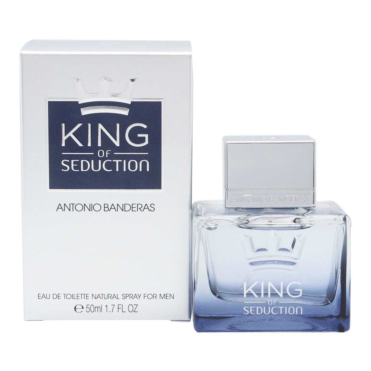 Antonio Banderas King Of Seduction Eau de Toilette 50 ml fra Antonio Banderas i klar blå, kantet flakon med sølvhals og logo