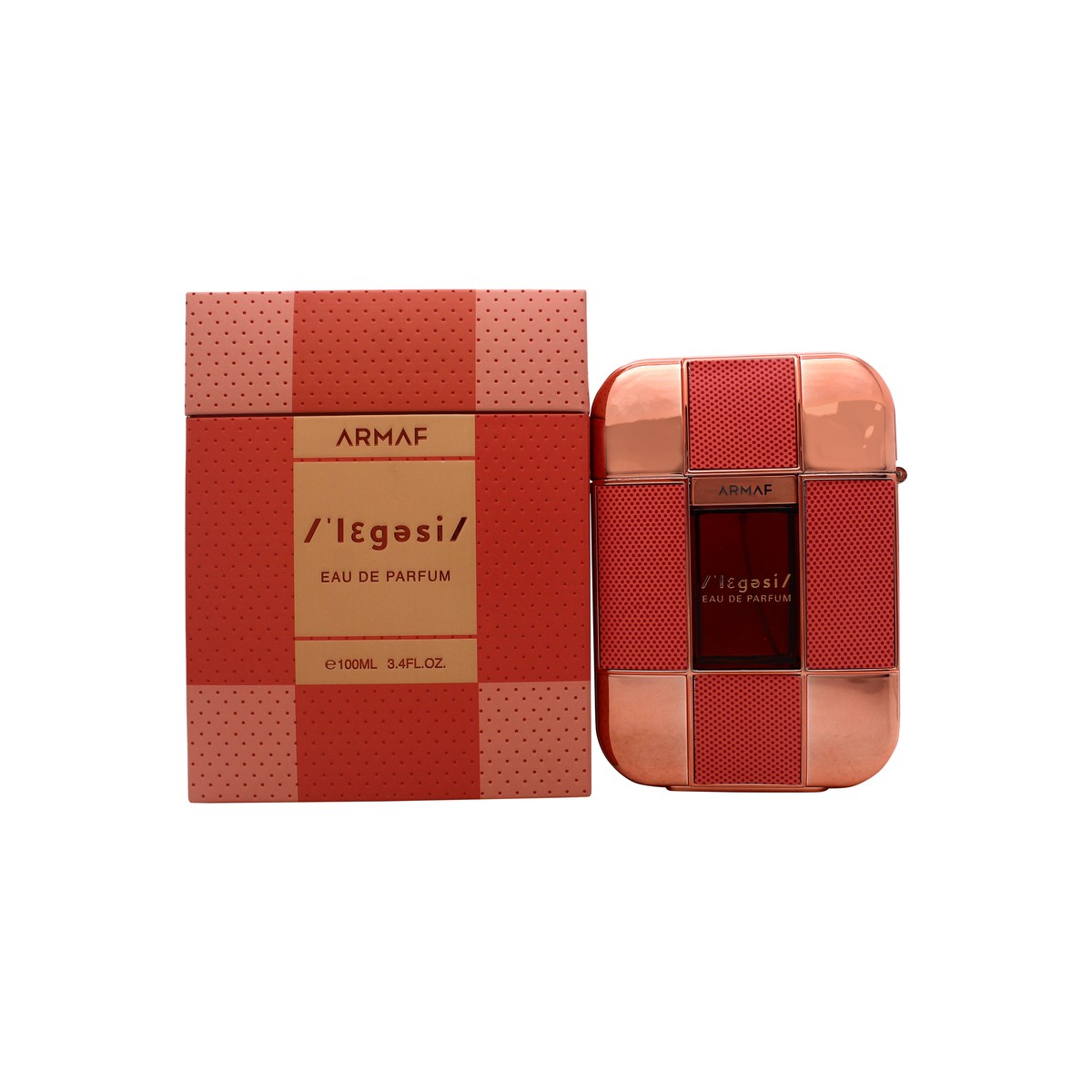 Armaf Legesi Eau de Parfum 100 ml – mørk marineblå, rektangulær flakon med sølvfarvet låg og frontlogo foran