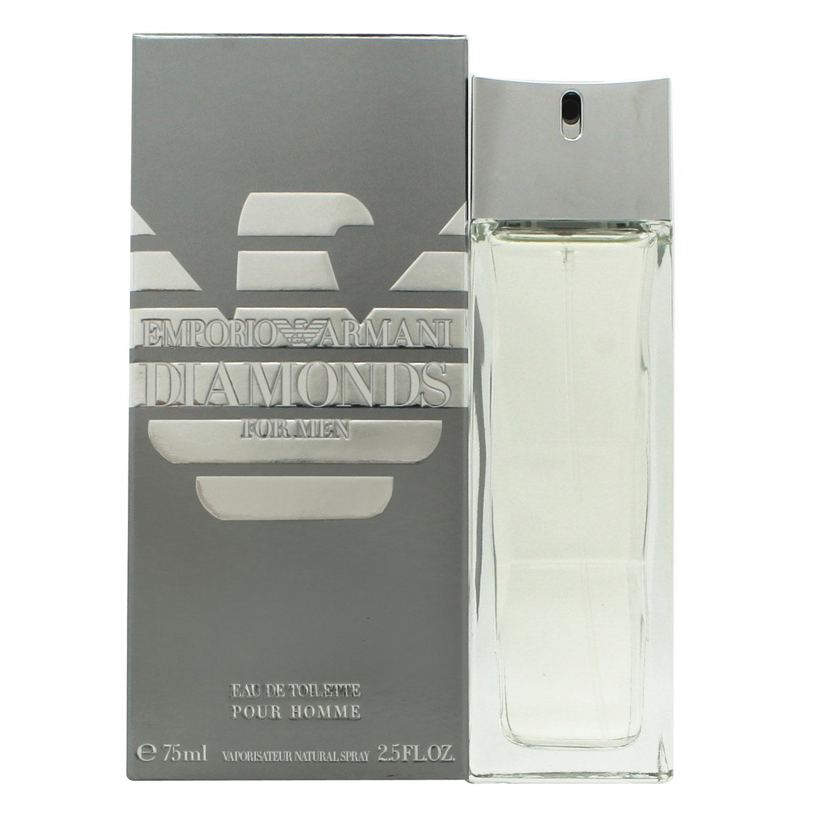 Giorgio Armani Emporio Diamonds Eau de Toilette 75 ml – klar diamantformet glasflaske med sølvkork og blød rosa dufttone