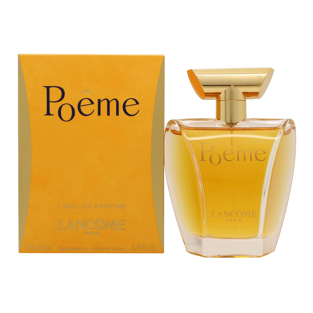 Lancome Poeme Eau de Parfum 100ml – Lancôme 100 ml gylden glasflakon med rund form og kort hals