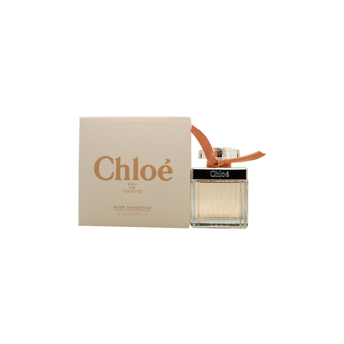 Chloé Rose Tangerine Eau De Toilette Chloé 75 ml, klar plisseret glasflaske med blød ferskentone og håndbundet bånd