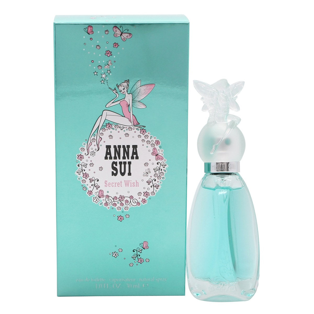 Anna Sui Secret Wish Eau de Toilette 75 ml – lysegrøn flaske med fe-figur som prop og sølvdetaljer