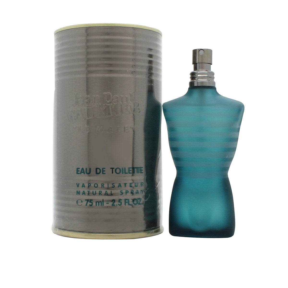 Le Male Eau De Toilette, Jean Paul Gaultier, 75 ml torsoformet glasflaske i blå striber med sølv spray