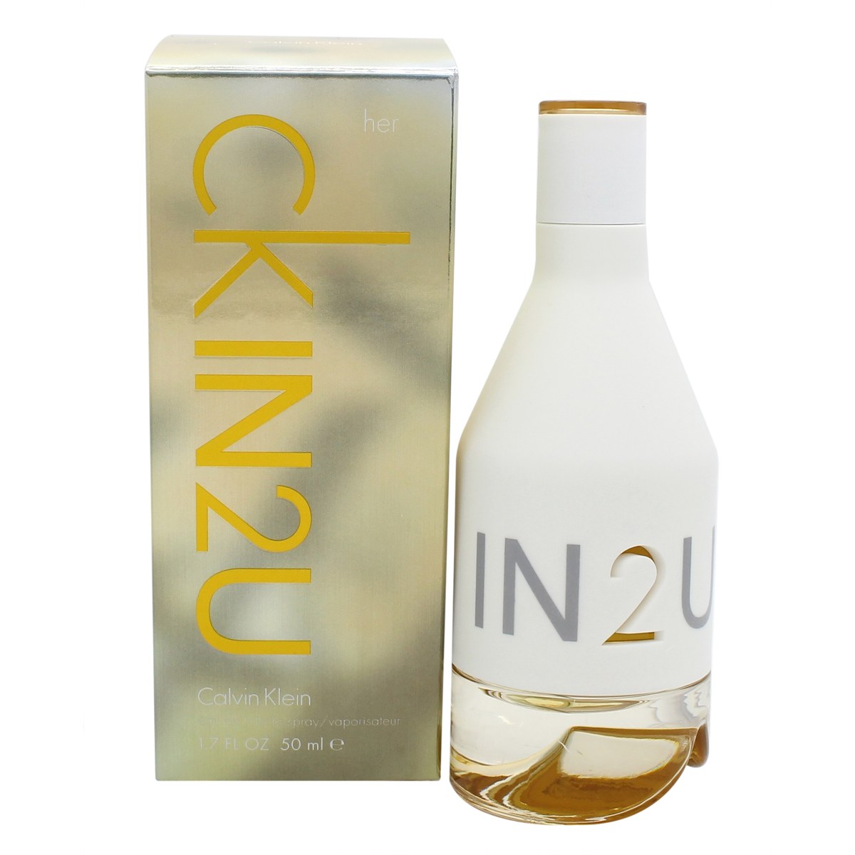 Ck In2U Her Eau De Toilette, Calvin Klein, 50 ml mat glasflaske med hvid plasttop og slankt design