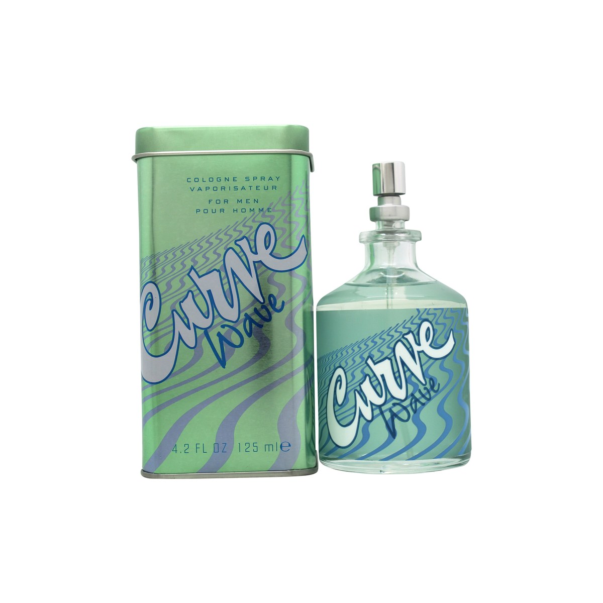 Liz Claiborne Curve Wave Eau de Cologne 125 ml – buet blå glasflaske med sølvfarvet spraytop og bølgende design