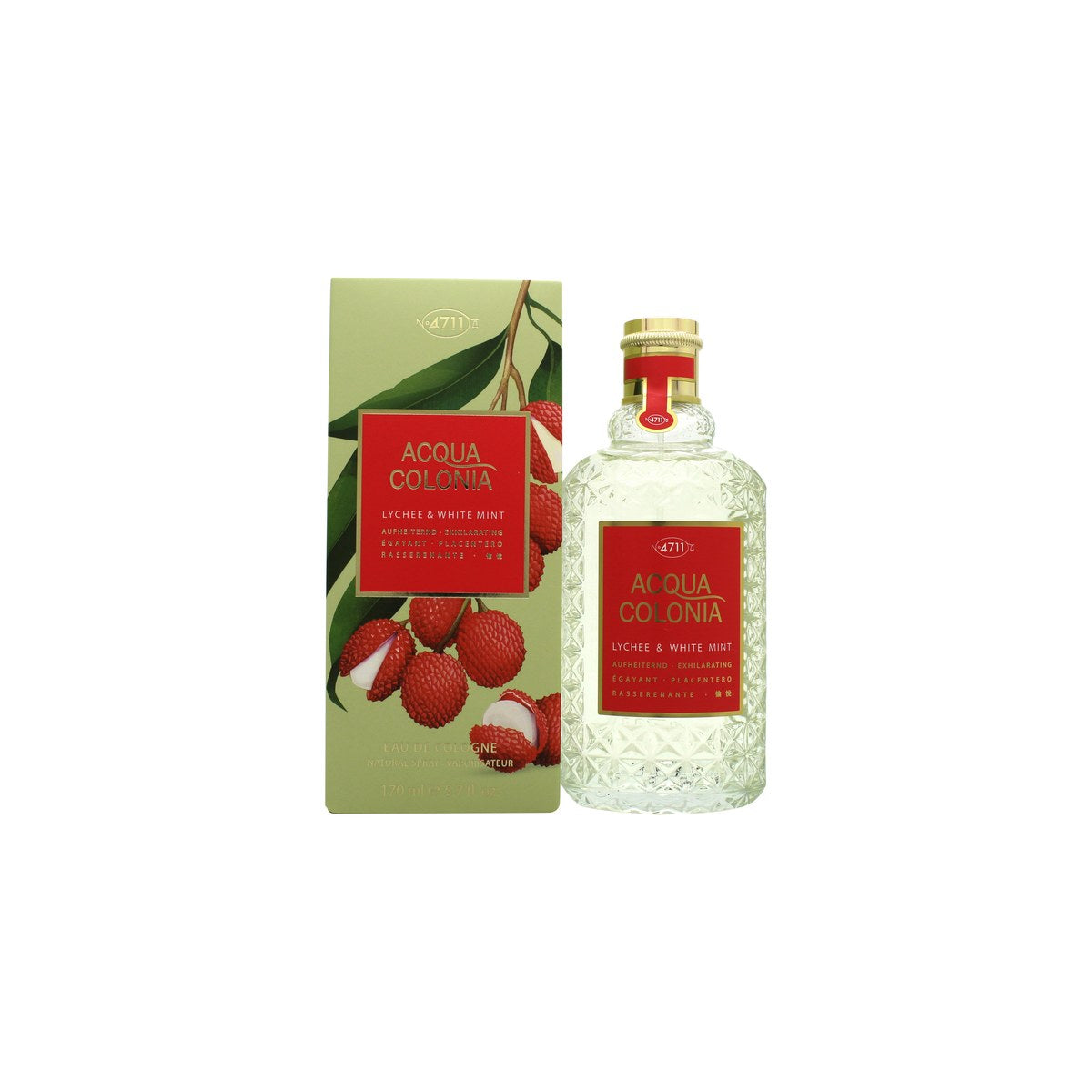 Mäurer & Wirtz 4711 Acqua Colonia Lychee & White Mint Eau de Cologne 170 ml – klar glasflaske med turkis indhold og sølvkapsel