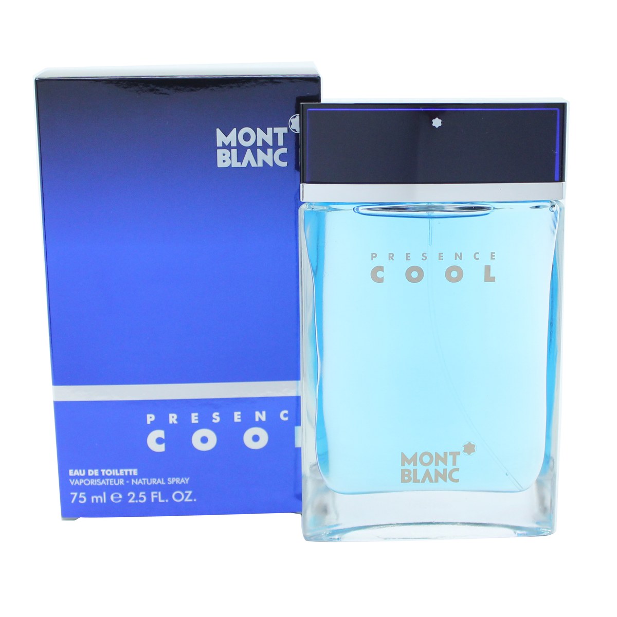 Mont Blanc Presence Cool Eau de Toilette 75 ml fra Mont Blanc i klar, buet glasflaske med sølvfarvet låg og lyseblå tone