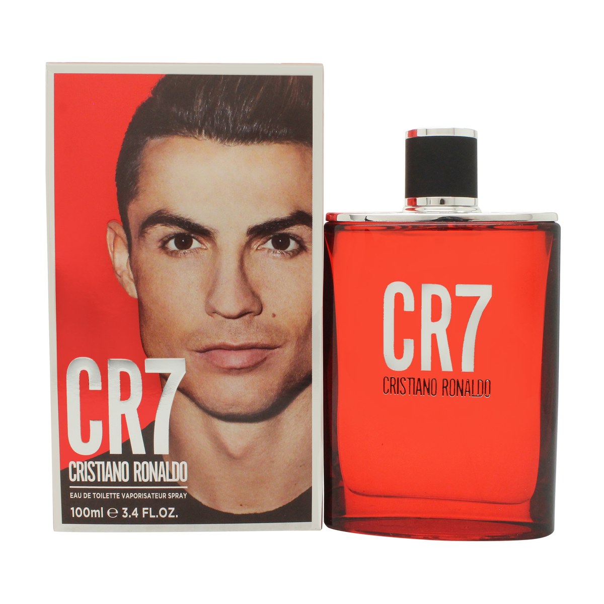 Cristiano Ronaldo CR7 Eau de Toilette 100 ml fra Cristiano Ronaldo i sort, kantet glasflaske med CR7-logo i sølv