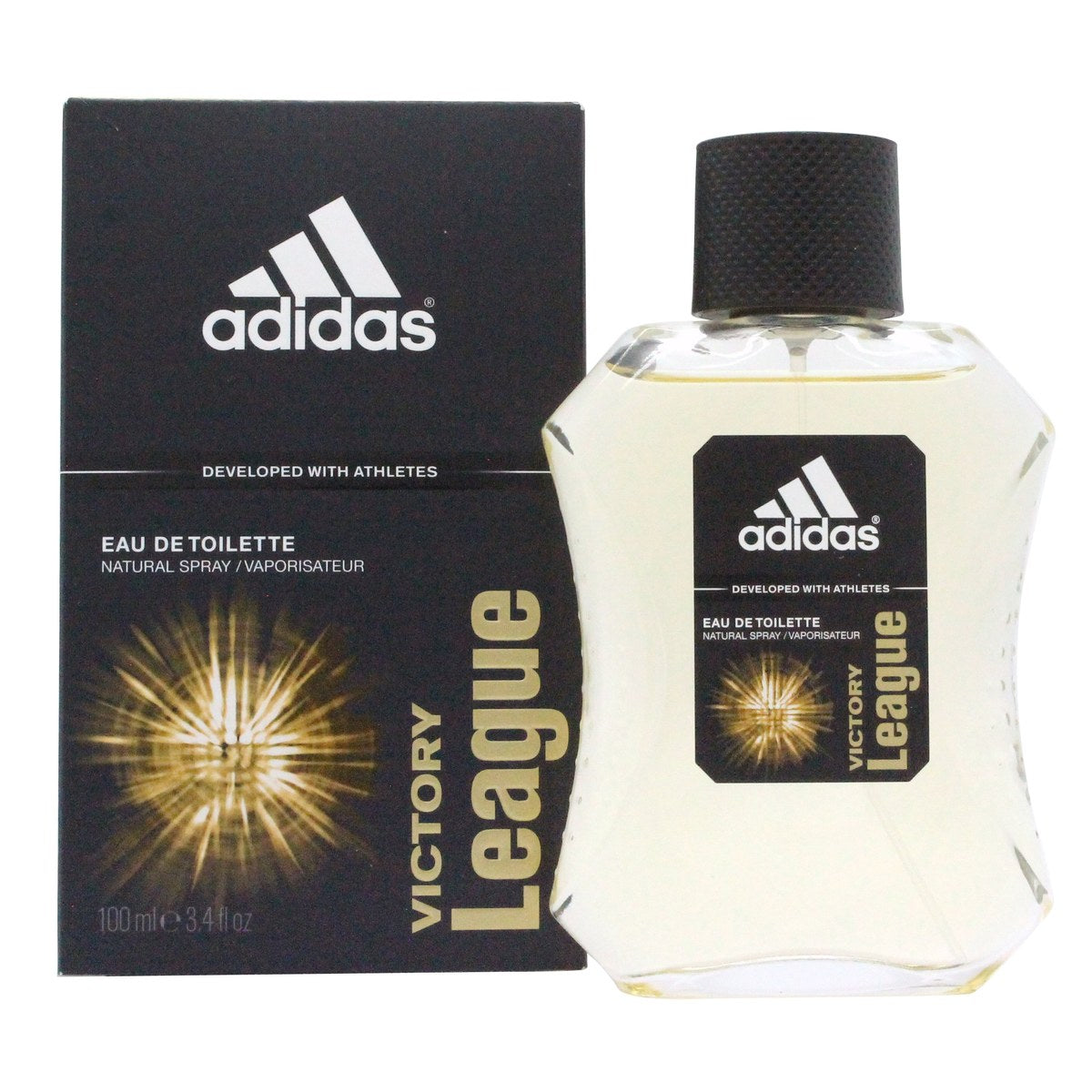 Adidas Victory League Eau De Toilette, Adidas, 100 ml – klar glasflaske med sort låg og minimalistisk maskulint design