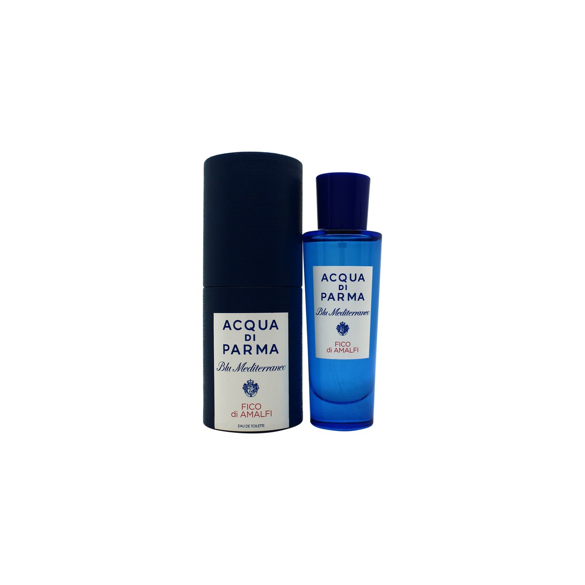 Acqua Di Parma Blu Mediterraneo Fico Di Amalfi Eau De Toilette, Acqua Di Parma, 30 ml blå rektangulær glasflakon med afrundede skuldre, blåt låg og gyldent emblem
