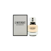 L'Interdit Parfum Eau De Parfum, Givenchy, 35 ml – sort firkantet glasflaske med gyldne detaljer og sort bånd