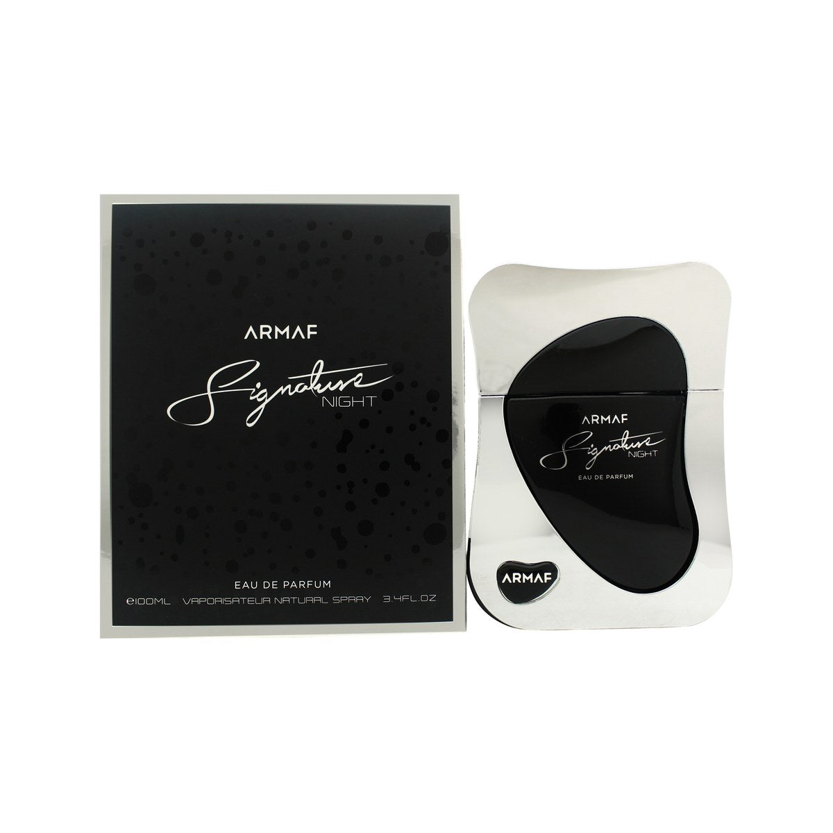 Armaf Signature Night Eau de Parfum 100 ml – mørkeblå, kantet glasflakon med sort hætte og elegant sølvdetalje.
