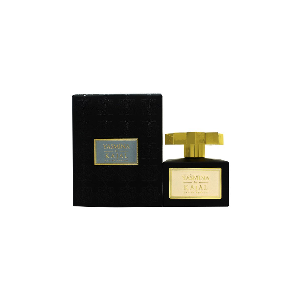 Kajal Yasmina Eau de Parfum 100 ml fra Kajal – sort, blank flakon med gulddetaljer og arabisk-inspireret mønster.