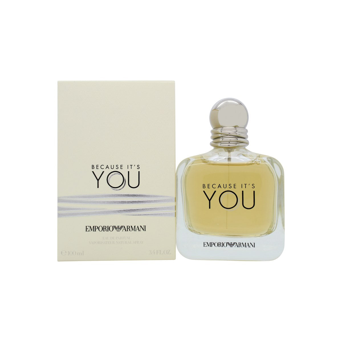 Giorgio Armani Because It's You Eau de Parfum 100ml, Giorgio Armani 100 ml, klar glasflaske med rosatonet væske og sort låg
