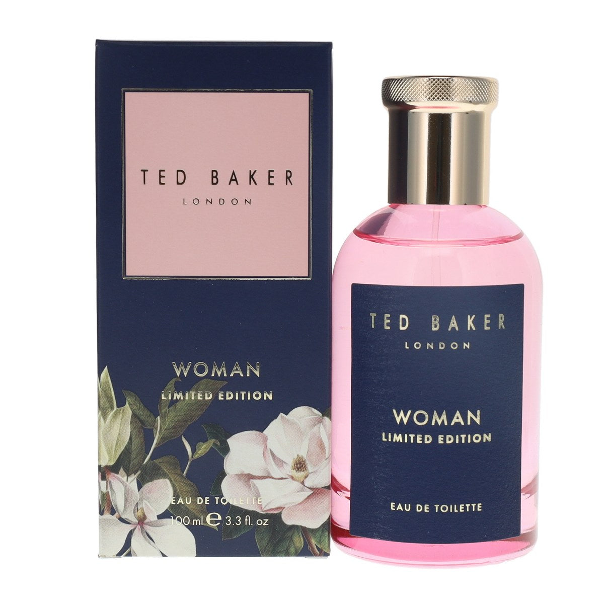 Ted Baker Woman Limited Edition Eau de Toilette 100 ml, lyserød facetslebet flakon med rosaguldlåg og sort sløjfe
