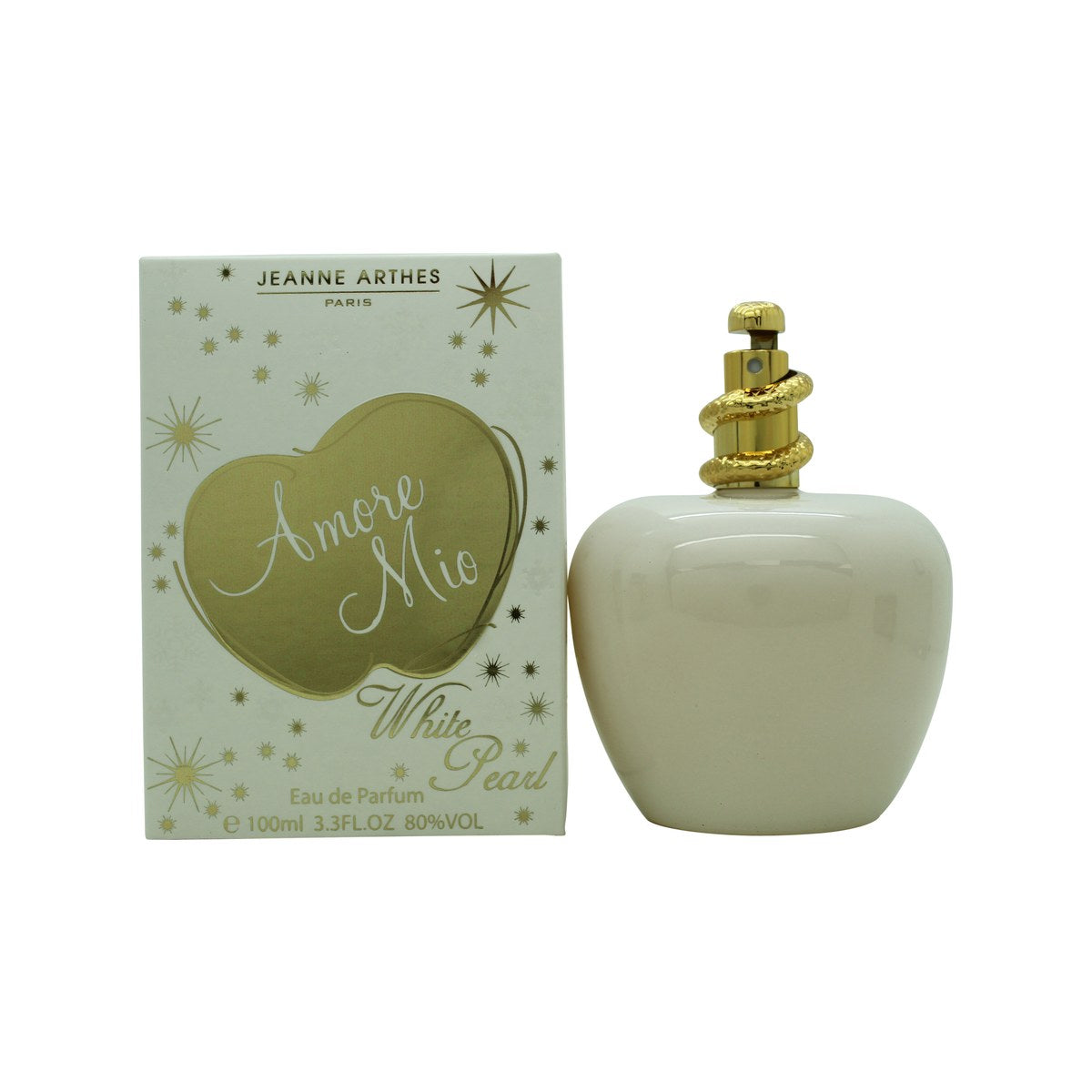 Jeanne Arthes Amore Mio White Pearl Eau de Parfum 100 ml fra Jeanne Arthes, hvid perlemorsflakon med gulddetaljer og rund form