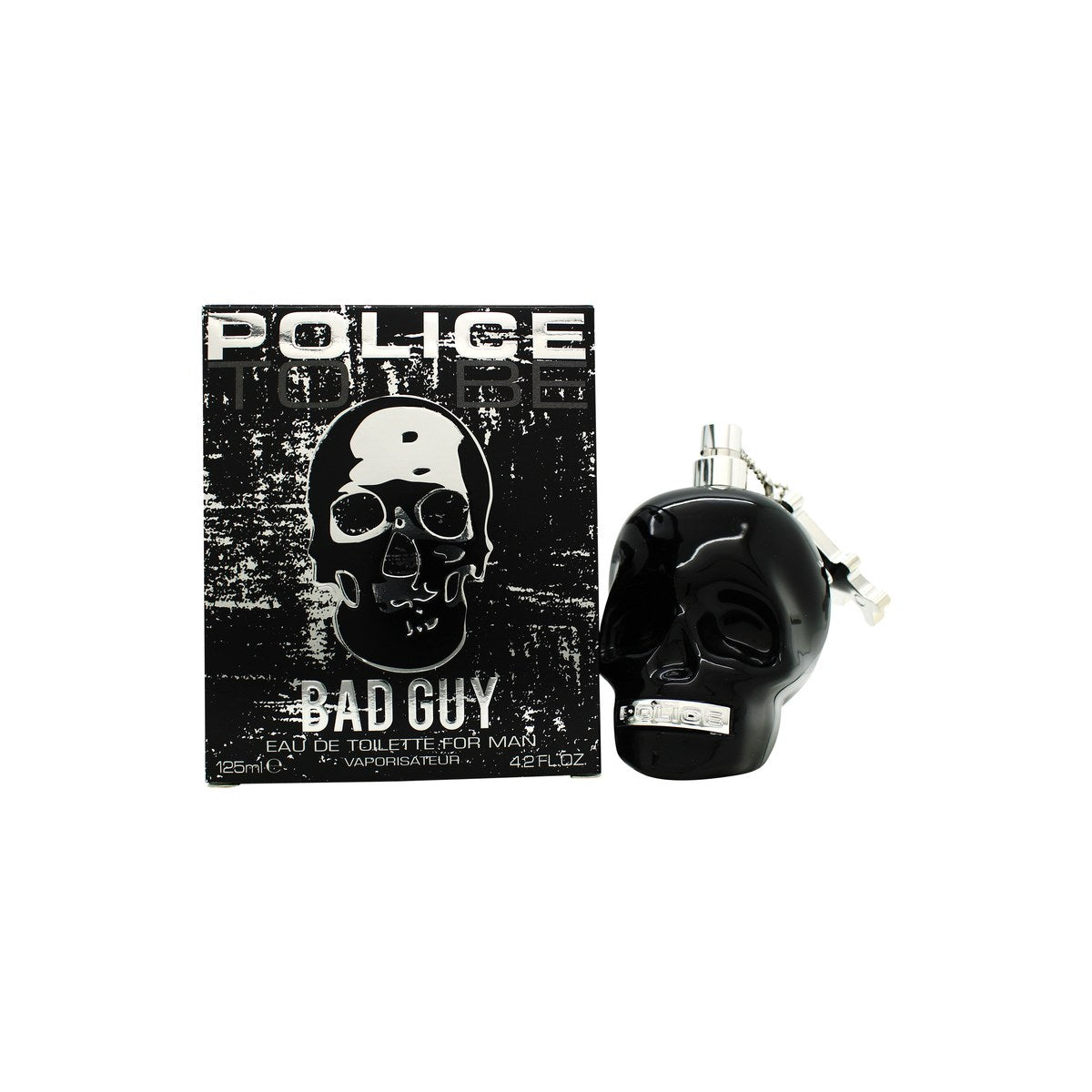 Police To Be Bad Guy Eau De Toilette Police 125 ml sort kranieformet flaske med matte overflade og markant grafisk design