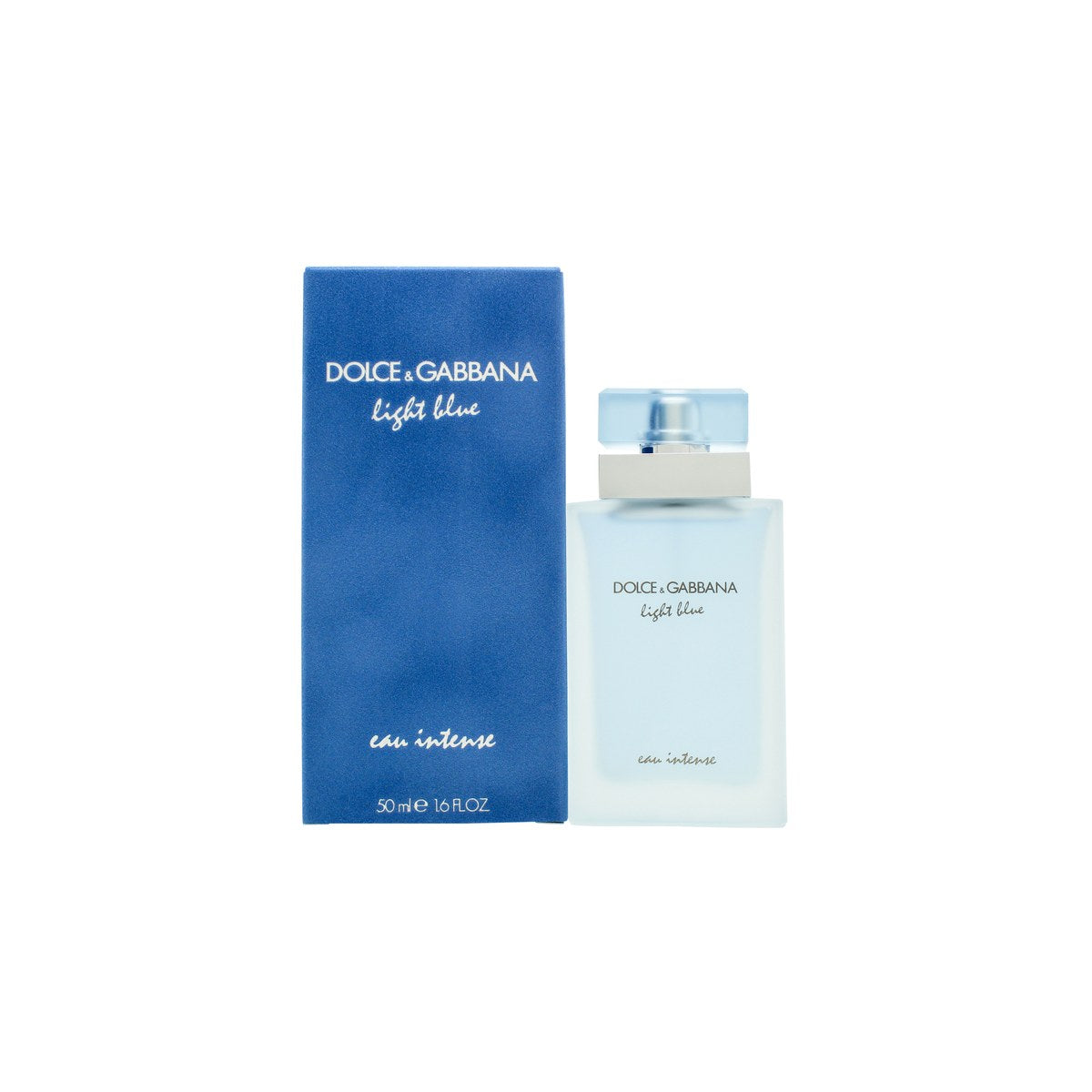 Light Blue Eau Intense Eau De Parfum, Dolce & Gabbana, 50 ml – mat lyseblå flakon i frostet glas med dybblå låg