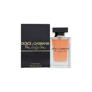 The Only One Eau De Parfum Dolce & Gabbana 100 ml, rektangulær klar flaske med gylden juice, sort låg og elegant design