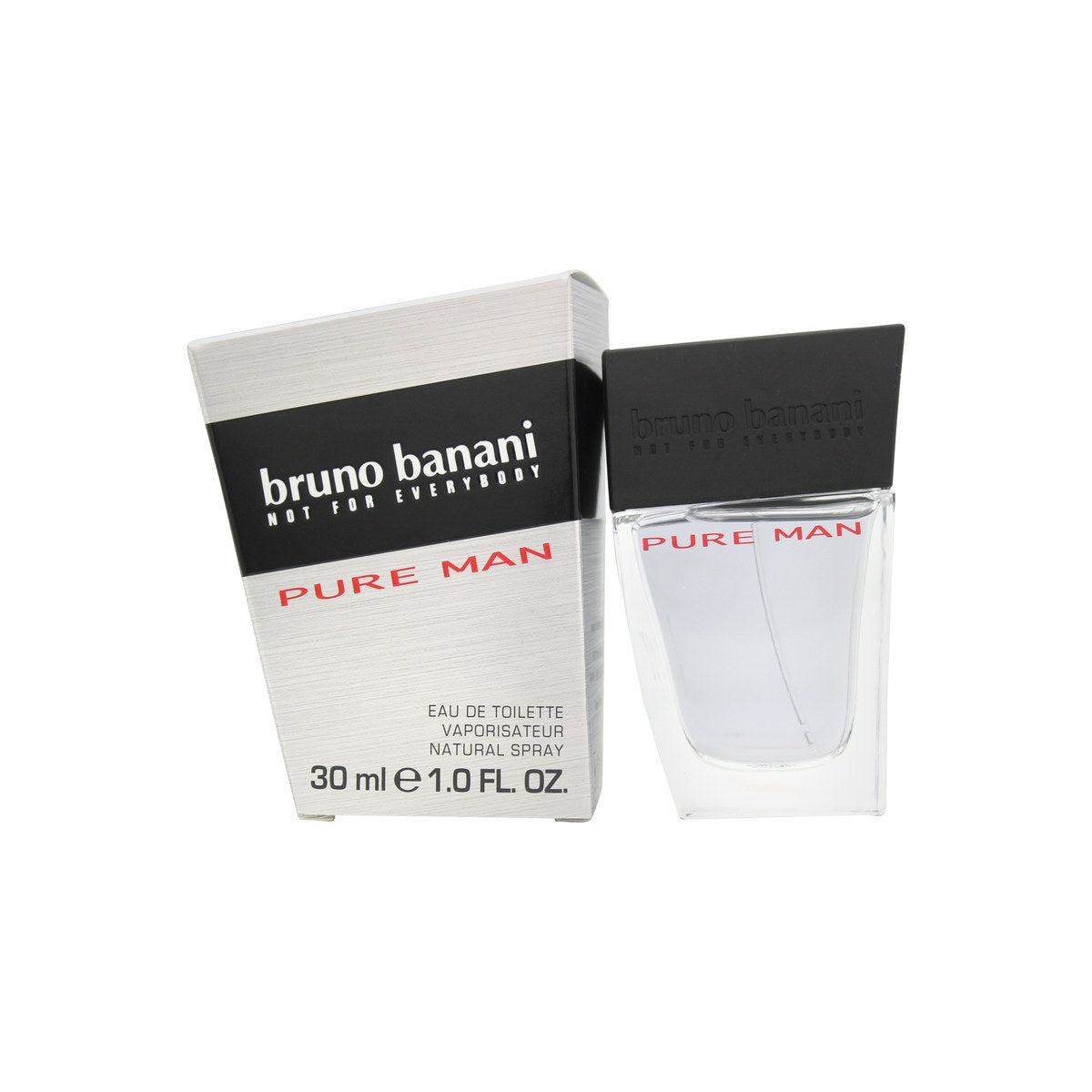 Bruno Banani Pure Man Eau de Toilette 30ml – klar, buet glasflaske med sort spraytop og orange detaljer