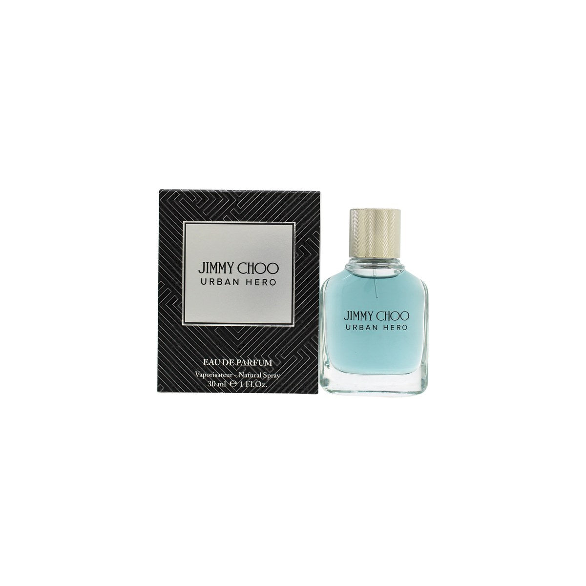Urban Hero Eau De Parfum, Jimmy Choo 30 ml mørk grå facetteret glasflaske med metallisk prop og rå urbant udtryk
