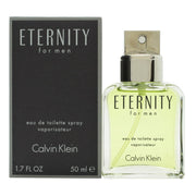 Eternity For Men Eau De Toilette Calvin Klein 50 ml – klar, høj glasflaske med sølvfarvet låg og minimalistisk design