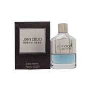 Jimmy Choo Urban Hero Eau De Parfum 100 ml, Jimmy Choo mat grå glasflakon i flad form med sølvfarvet låg og diskret urban udtryk