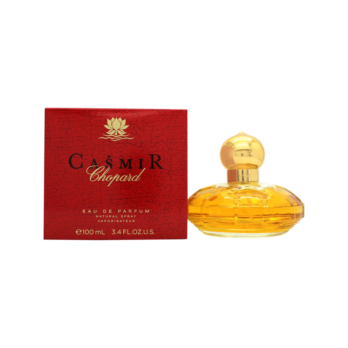 Chopard Casmir Eau de Parfum 100 ml – ravfarvet, rund flakon i orientalsk design med guldbøjle og sort kvast