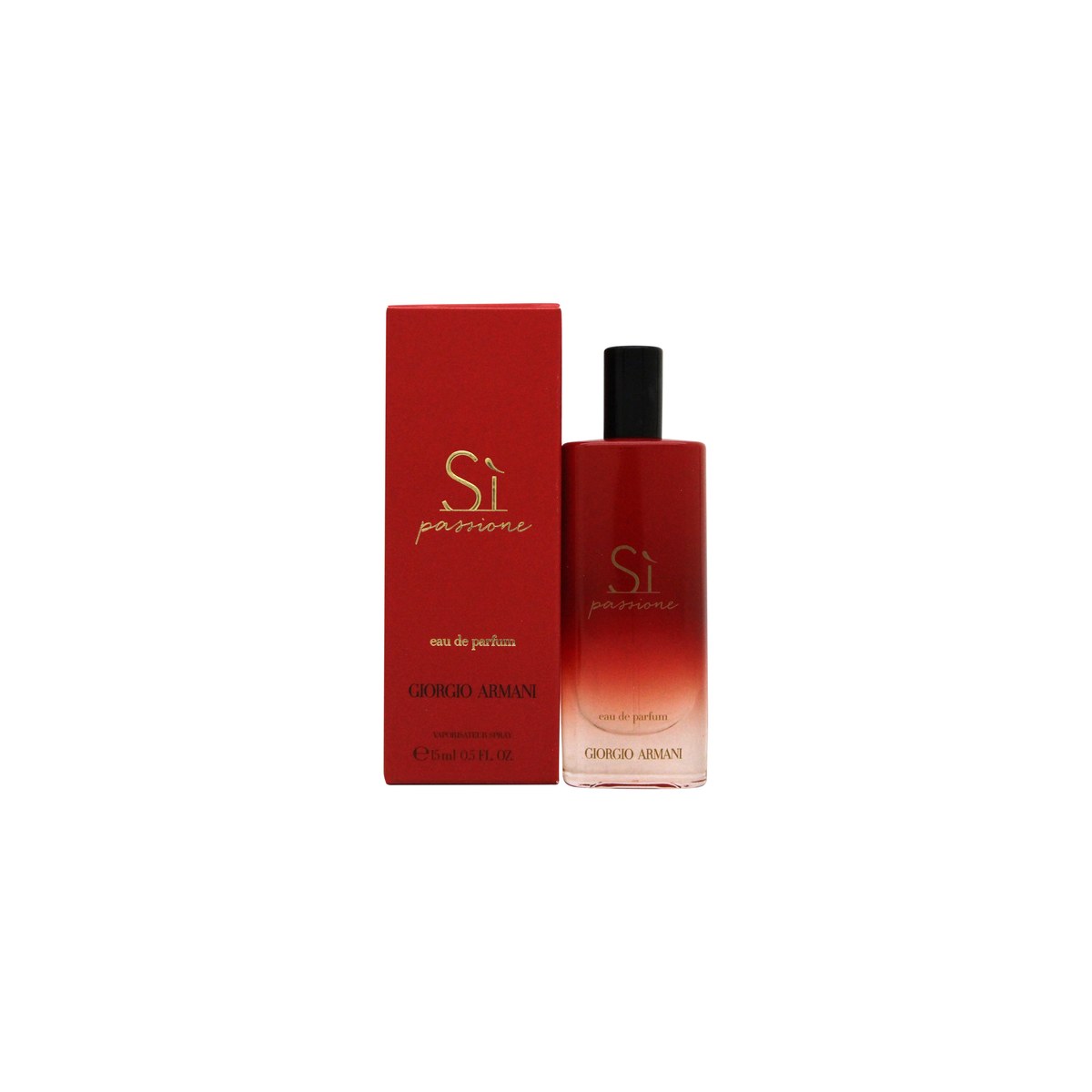 Giorgio Armani Si Passione Eau de Parfum 15ml, Giorgio Armani, 15 ml flakon i rød glas med sort låg og enkel form