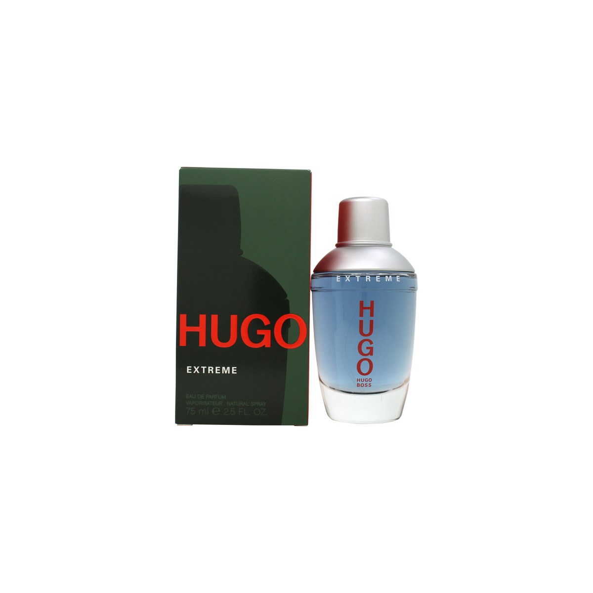 Hugo Boss Hugo Man Extreme Eau De Parfum 75 ml – klar, firkantet flakon med lysegrøn tone og sort låg