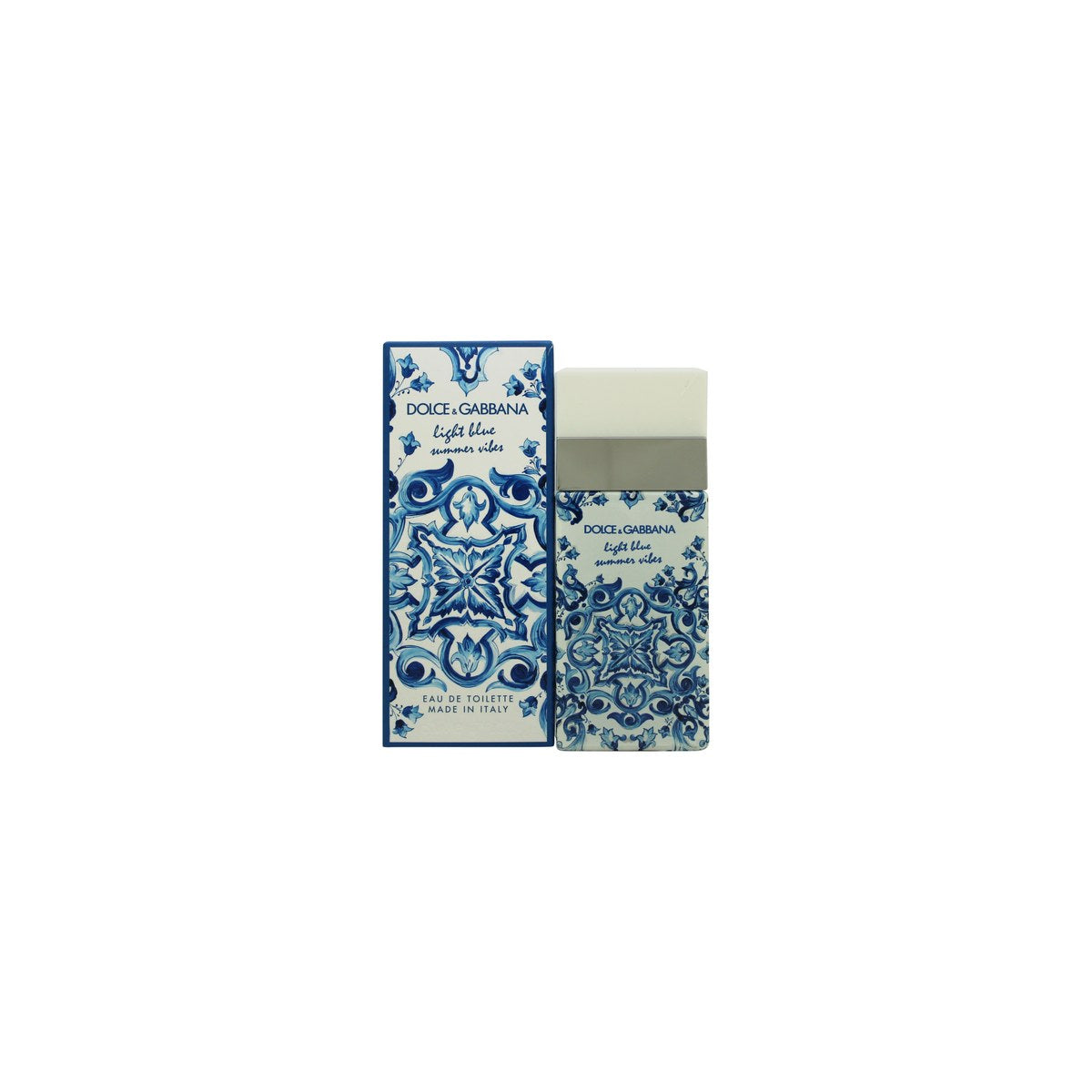 Dolce & Gabbana Light Blue Summer Vibes Eau de Toilette, Dolce & Gabbana 50 ml, blå/hvid mønstret flakon med låg