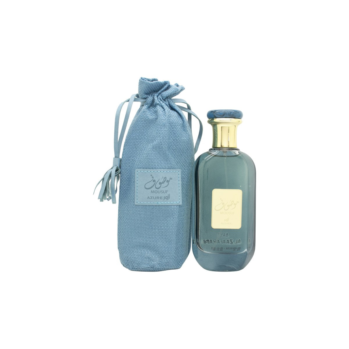 Ard Al Zaafaran Mousuf Azure Eau de Parfum 100 ml i blå rektangulær glasflaske med sølvkappe og elegant etiket