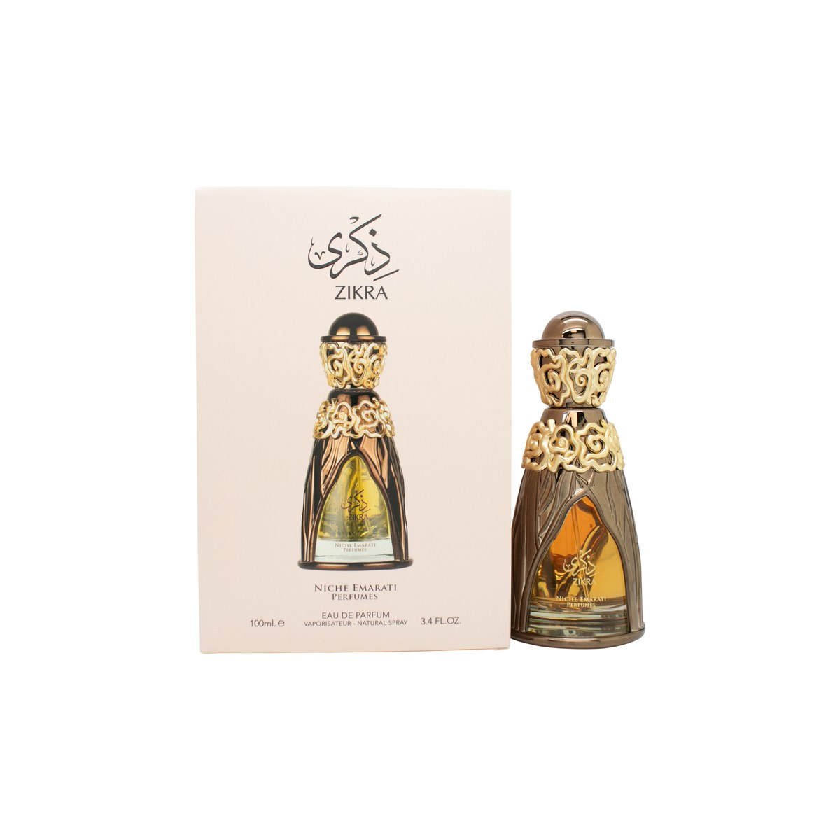 Lattafa Niche Emarati Zikra Eau de Parfum, Lattafa, 100 ml – sort firkantet flakon med gyldent låg og emblem
