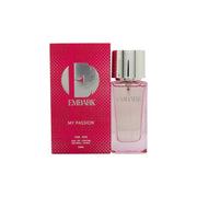 Embark My Passion For Her Eau de Parfum, Embark, 30 ml – lyserød glasflakon med afrundede kanter og guldfarvet låg