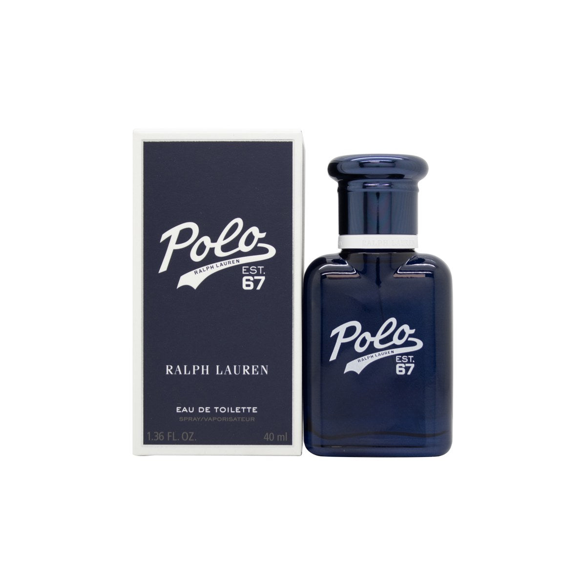 Ralph Lauren Polo 67 Eau de Toilette 40ml – mørkeblå transparent flakon med sølvfarvet låg og hvidt 67-logo