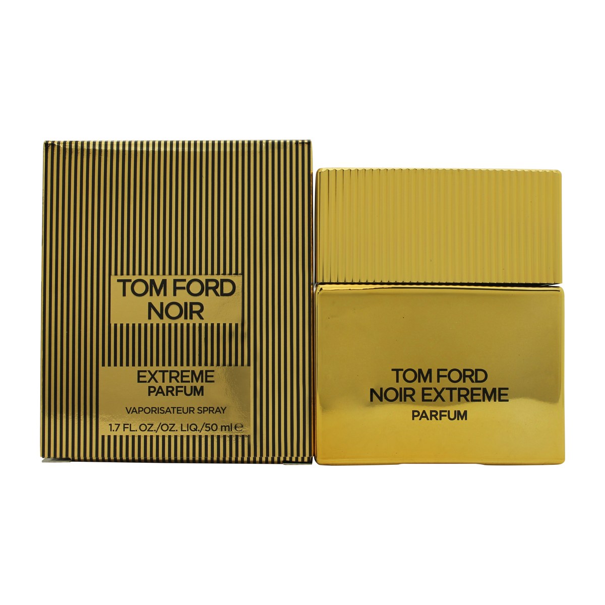 Tom Ford Noir Extreme Parfum 50 ml fra Tom Ford – mørk ravgylden flakon med vertikale riller og firkantet guldlåg