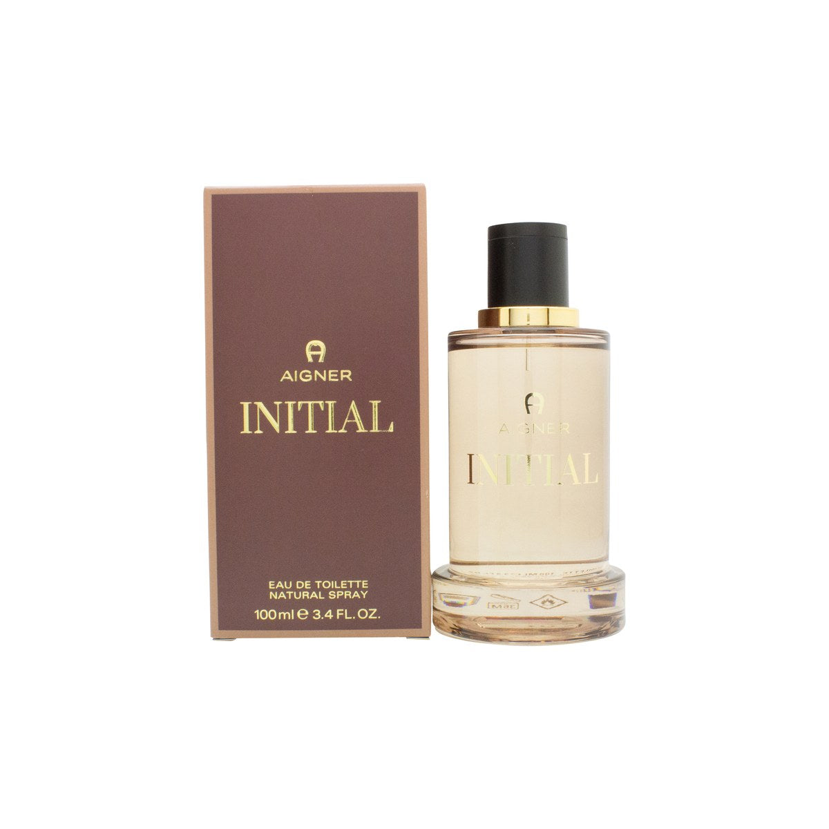 Etienne Aigner Initial Eau de Toilette 100ml fra Etienne Aigner – klar flakon med ravfarvet indhold og sølvlåg