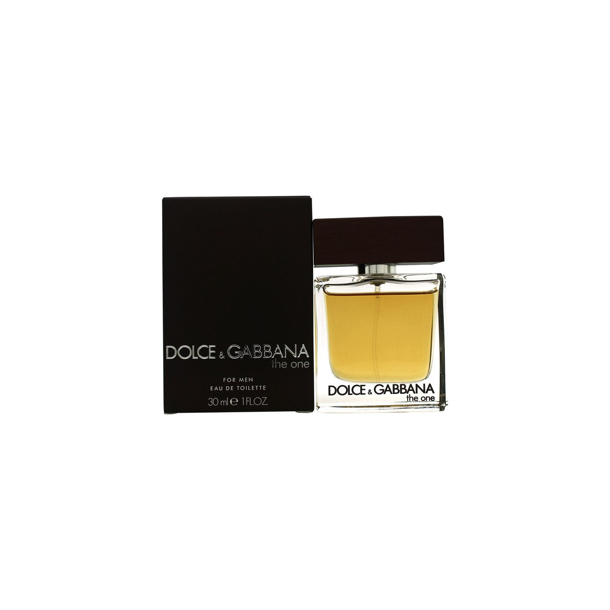 Dolce & Gabbana The One For Men Eau De Toilette 30 ml – rektangulær glasflaske med ravfarvet duft og mørk brun kantet låg