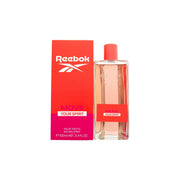 Reebok Move Your Spirit for Women Eau de Toilette 100 ml transparent lyserød flaske i glas med sølvfarvet låg og sporty design