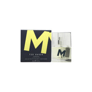 Ted Baker M Eau de Toilette 30 ml, mørkeblå rektangulær glasflaske med sølvfarvet låg og riflet struktur