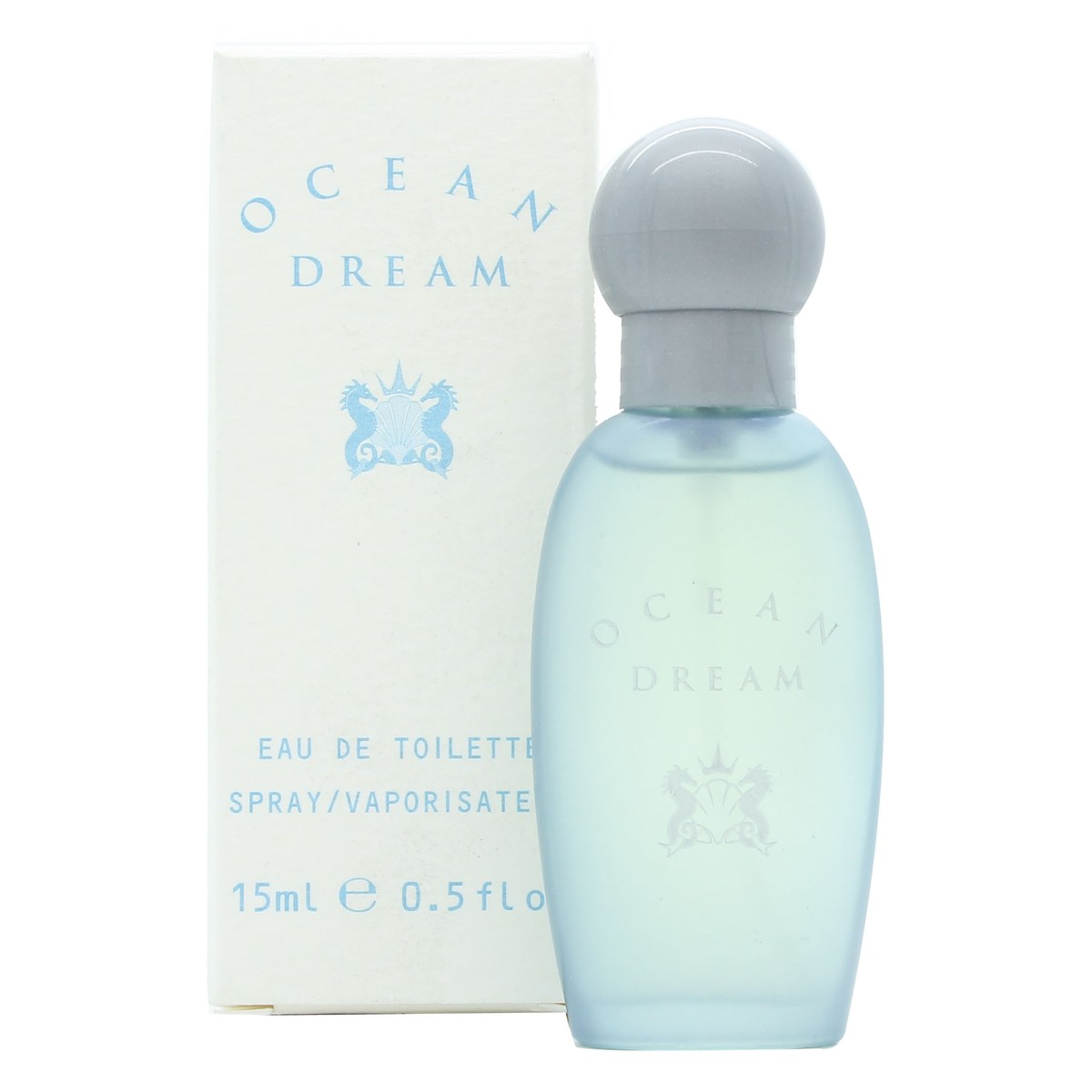 Giorgio Beverly Hills Ocean Dream Eau de Toilette 15 ml – lille klar glasflaske med lyseblå væske og gylden hætte.