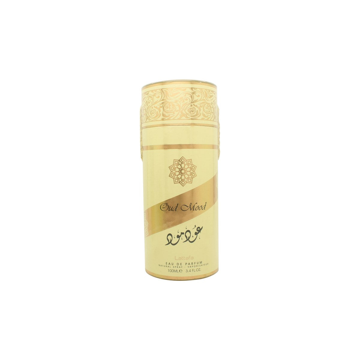 Lattafa Oud Mood Eau de Parfum 100 ml – sort og gylden flakon med firkantet form og dekorativ etiket