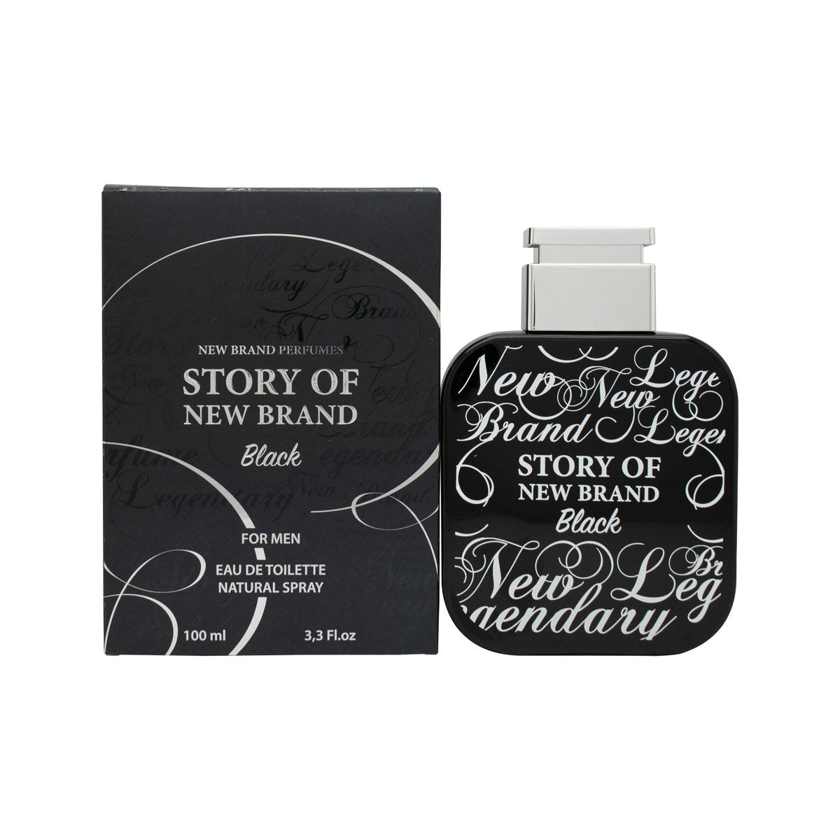 New Brand Story Of Black For Men Eau de Toilette 100ml, New Brand 100 ml flakon i sort glas med sølvdetaljer